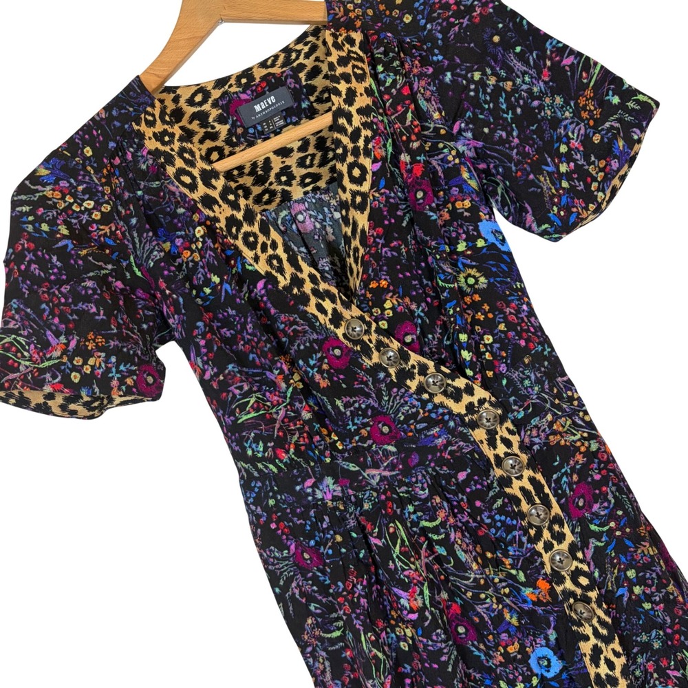 Maeve‎ Anthropologie Floral Leopard Print Asymmetric Wrap Midi Morgan Dress